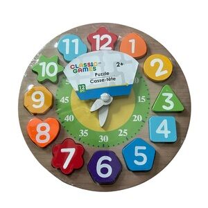 Classic Games Kids Wooden Number Clock Puzzle Learn to Tell Time